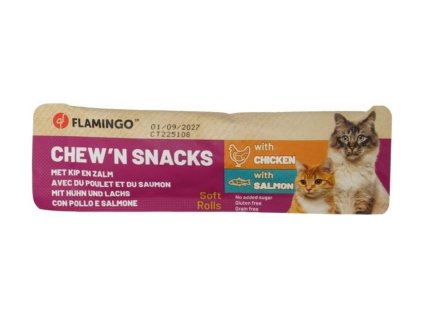 FLAMINGO Chew´n Snacks Cat kolečka s kuřetem a lososem 10g