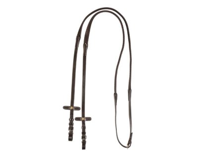 Otěže EQUESTRO s gumovým gripem tečky brown PONY