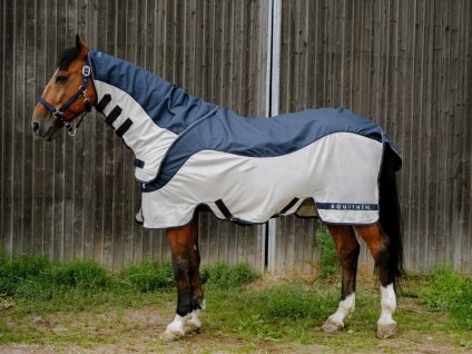 Lehká výběhová deka EQUITHEME Tyrex Combofly 600D navy blue/grey 125cm