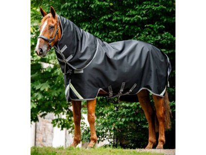 Výběhová deka HORSEWARE Rambo Plus 1680D s krkem 100g black/thunderstorm grey & silver 115cm