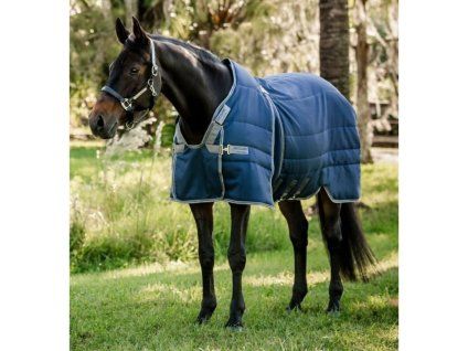 Stájová deka HORSEWARE Rambo Optimo 400g navy/thunderstorm grey & silver 155cm