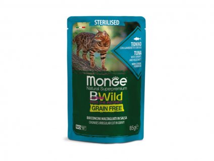 Kapsička MONGE Cat BWild Grain Free Sterilised tuňák se zeleninou 85g