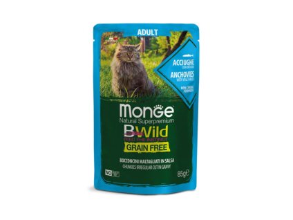 Kapsička MONGE Cat BWild Grain Free Adult ančovičky se zeleninou 85g