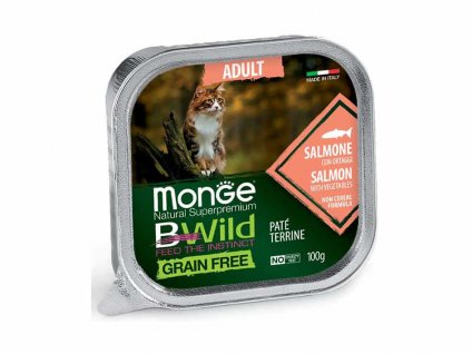 Paštika MONGE Cat BWild Grain Free Adult losos se zeleninou 100g