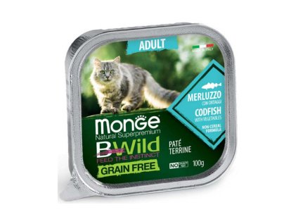 Paštika MONGE Cat BWild Grain Free Adult treska se zeleninou 100g