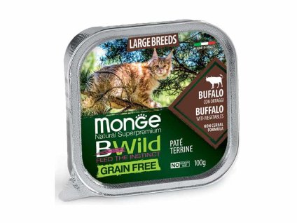 Paštika MONGE Cat BWild Grain Free Adult Large Breed buvol se zeleninou 100g