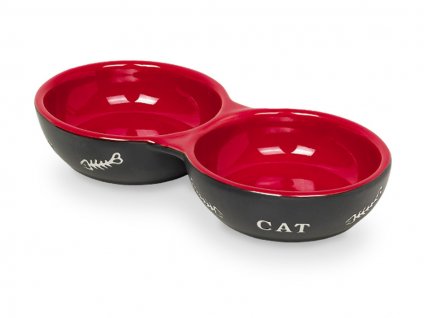 Keramická miska NOBBY Cat pro kočky dvojitá černočervená 22x4cm (2x130ml)