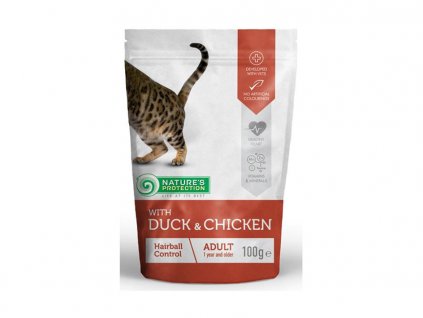 Kapsička NATURE´S PROTECTION Cat Hairball Duck & Chicken 100g