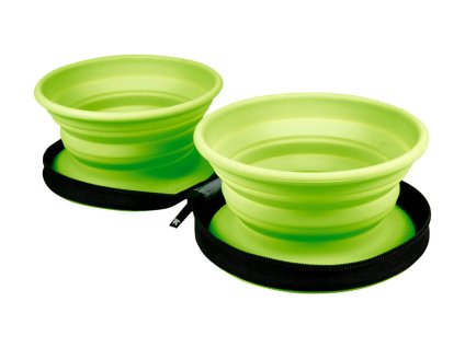Cestovní silikonová dvojmiska KIWI WALKER Travel Double Bowl zelená 16,5cm