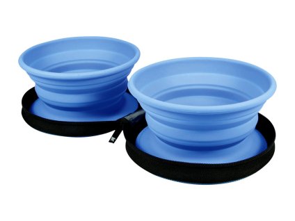 Cestovní silikonová dvojmiska KIWI WALKER Travel Double Bowl modrá 16,5cm