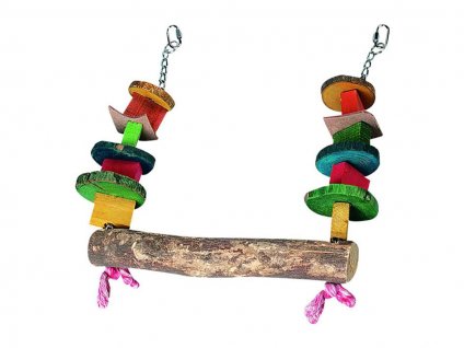 Hračka pro ptáky FLAMINGO - závěsná dřevěná barevná houpačka 4,5x30x33cm