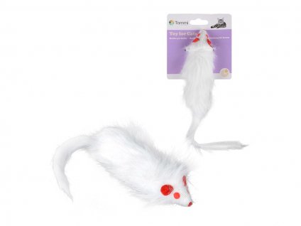 Hračka pro kočky TOMMI - bílá chlupatá myš 15cm