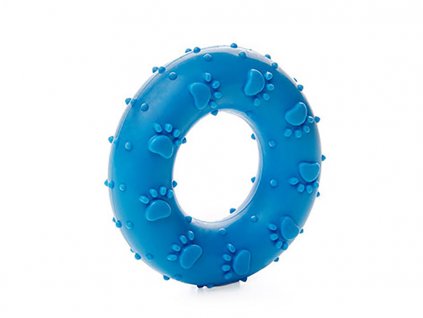 Hračka JK guma TPR - kroužek s kostmi modrý 7cm