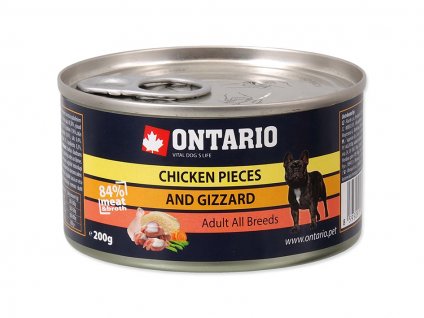 Konzerva ONTARIO Dog Adult Chicken Pieces & Gizzard 200g