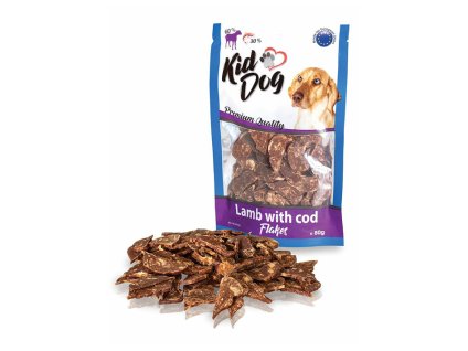 KIDDOG jehněčí lupínky s mořskou treskou 80g