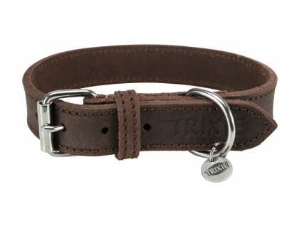 Obojek TRIXIE Rustic kožený tmavě hnědý (S-M) 2,5x34-40cm (DOPRODEJ)