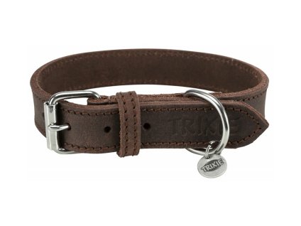 Obojek TRIXIE Rustic kožený tmavě hnědý (M-L) 2,5x42-48cm