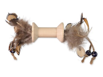 Hračka pro kočky MAGIC CAT - Wooden Toy špulka s pírky 16cm