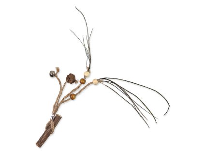 Hračka pro kočky MAGIC CAT - Natural Fun dřívko s provázky, korálky a rolničkou 6cm