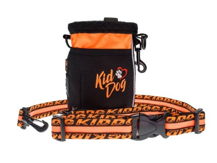 Pamlskovník KIDDOG multifunkční 3v1 neonově oranžový 17x11cm (odnímatenlý popruh 125cm)