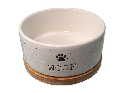 Keramická miska DOG FANTASY Woof s bambusovým protiskluzovým podtáckem 16x6,5cm (850ml)