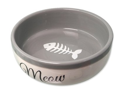 Keramická miska MAGIC CAT se vzorem rybí kostry Meow bílo-šedá 13,4x4cm (170ml)