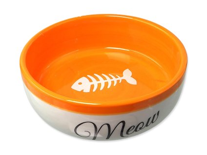 Keramická miska MAGIC CAT se vzorem rybí kostry Meow bílo-oranžová 13,4x4cm (170ml)