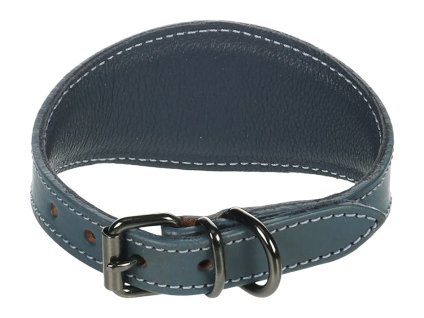 Obojek FLAMINGO Denver kožený extra široký modrý (S/M) 5x26-32cm