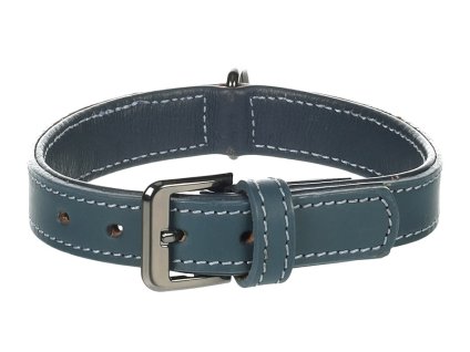 Obojek FLAMINGO Denver kožený se cvoky modrý (S/M) 31-37x2,6cm