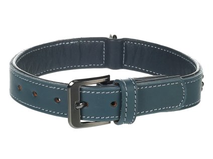 Obojek FLAMINGO Denver kožený se cvoky modrý (M/L) 3x36-45cm