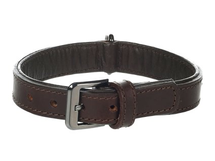 Obojek FLAMINGO Denver kožený se cvoky hnědý (S/M) 2,6x31-37cm