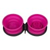 Cestovní silikonová dvojmiska KIWI WALKER Travel Slowfeeder Double Bowl růžová 16,5cm