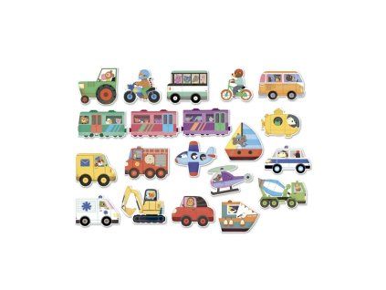 Dřevěné magnetky doprava 20 ks