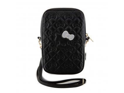 Hello Kitty PU Leather Quilted Pattern Kitty Head Logo Phone Bag Black