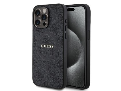 Guess PU Leather 4G Colored Ring MagSafe Zadní Kryt pro iPhone 15 Pro Max Black