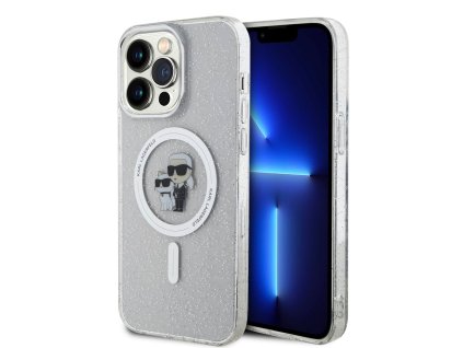 Karl Lagerfeld IML Glitter Karl and Choupette MagSafe Zadní Kryt pro iPhone 15 Pro Max Transparent
