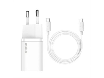 Baseus TZCCSUP-L02 Super Si Quick Nabíječka USB-C 25W + Datový Kabel USB-C to USB-C 1m White