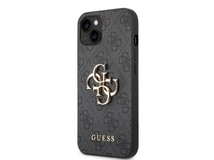 Guess PU 4G Metal Logo Zadní Kryt pro iPhone 14 Plus Grey
