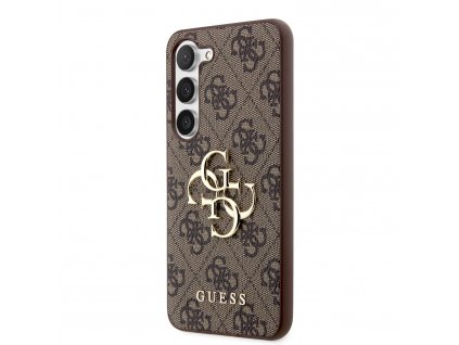 Guess PU 4G Metal Logo Zadní Kryt pro Samsung Galaxy S23+ Brown