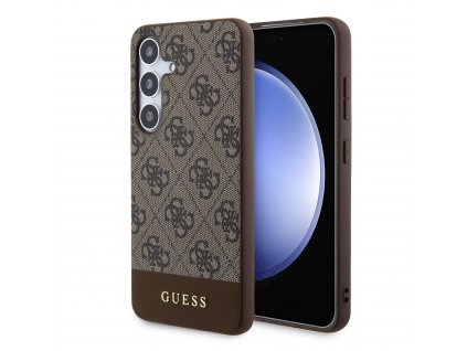 Guess PU 4G Stripe Zadní Kryt pro Samsung Galaxy S24+ Brown