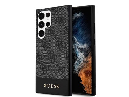 Guess PU 4G Stripe Zadní Kryt pro Samsung Galaxy S24 Ultra Grey