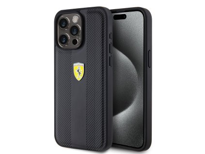 Ferrari PU Leather Hot Stamp Groove Pattern Zadní Kryt pro iPhone 15 Pro Max Black