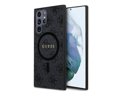 Guess PU Leather 4G Colored Ring MagSafe Zadní Kryt pro Samsung Galaxy S24 Ultra Black