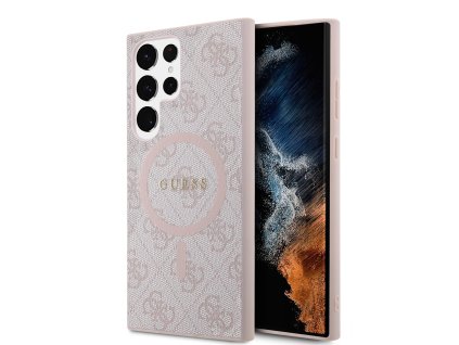 Guess PU Leather 4G Colored Ring MagSafe Zadní Kryt pro Samsung Galaxy S24 Ultra Pink