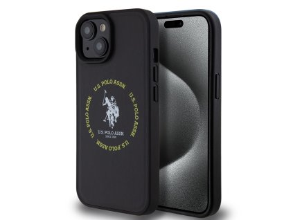 U.S. Polo PU Leather Printed Round Double Horse MagSafe Zadní Kryt pro iPhone 15 Black