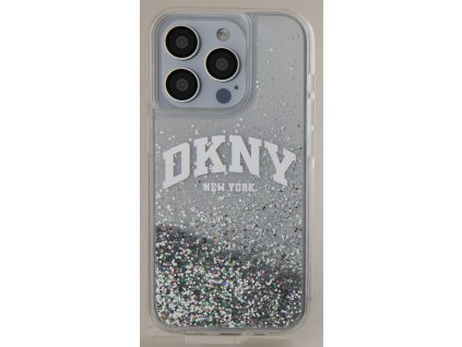 DKNY Liquid Glitter Arch Logo Zadní Kryt pro iPhone 15 Pro Transparent