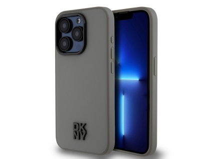 DKNY PU Leather Stack Logo Magsafe Zadní Kryt pro iPhone 15 Pro Grey
