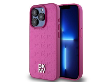 DKNY PU Leather Repeat Pattern Stack Logo Magsafe Zadní Kryt pro iPhone 15 Pro Pink