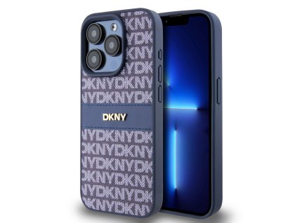 DKNY PU Leather Repeat Pattern Tonal Stripe Zadní Kryt pro iPhone 14 Pro Max Blue