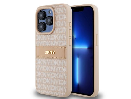 DKNY PU Leather Repeat Pattern Tonal Stripe Zadní Kryt pro iPhone 15 Pro Max Pink